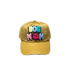 Dog Mom Mustard Yellow Distressed Ripped Vintage Dad Hat Baseball Cap